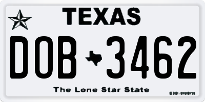 TX license plate DOB3462