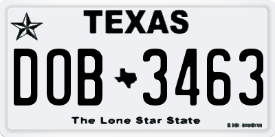 TX license plate DOB3463