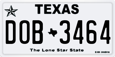 TX license plate DOB3464
