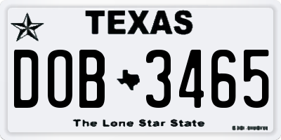 TX license plate DOB3465