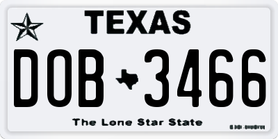 TX license plate DOB3466