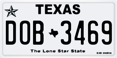 TX license plate DOB3469