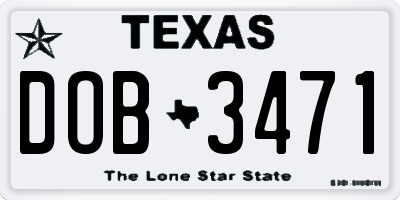 TX license plate DOB3471