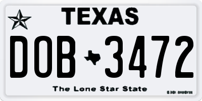 TX license plate DOB3472