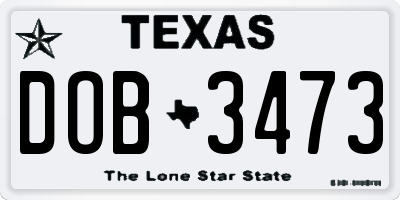 TX license plate DOB3473