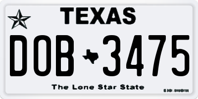 TX license plate DOB3475