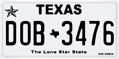 TX license plate DOB3476