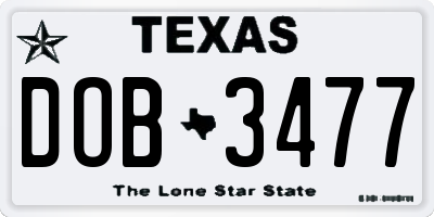 TX license plate DOB3477