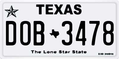TX license plate DOB3478
