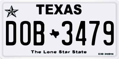 TX license plate DOB3479