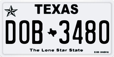 TX license plate DOB3480