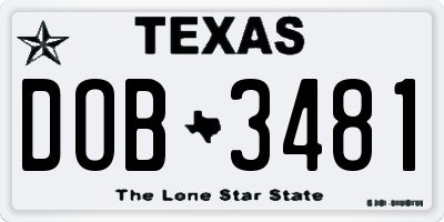 TX license plate DOB3481