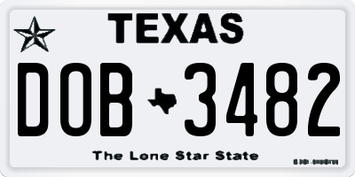 TX license plate DOB3482