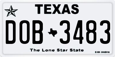 TX license plate DOB3483
