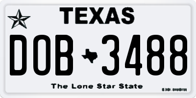 TX license plate DOB3488