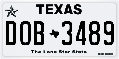 TX license plate DOB3489