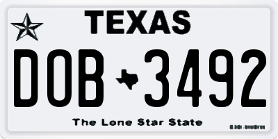 TX license plate DOB3492
