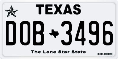 TX license plate DOB3496