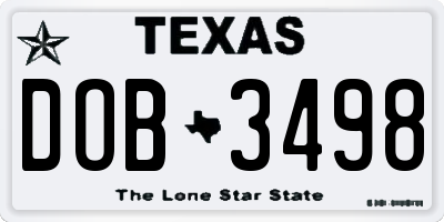 TX license plate DOB3498