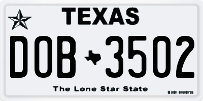 TX license plate DOB3502