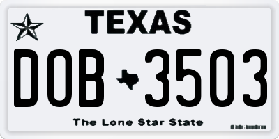 TX license plate DOB3503