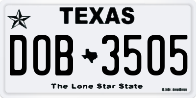 TX license plate DOB3505