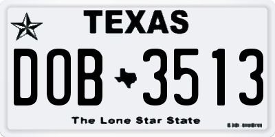 TX license plate DOB3513