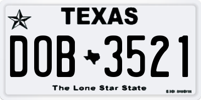 TX license plate DOB3521