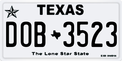 TX license plate DOB3523