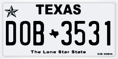 TX license plate DOB3531