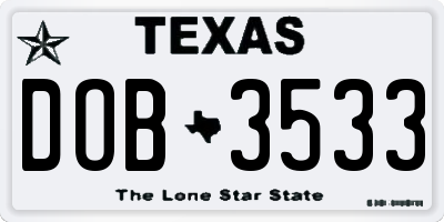 TX license plate DOB3533