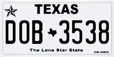 TX license plate DOB3538