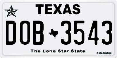 TX license plate DOB3543