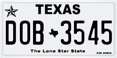 TX license plate DOB3545