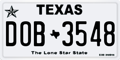 TX license plate DOB3548