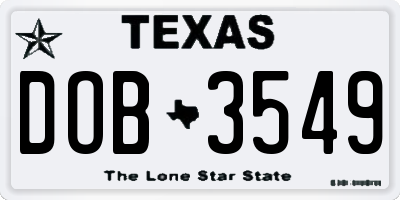 TX license plate DOB3549
