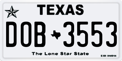 TX license plate DOB3553