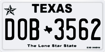 TX license plate DOB3562