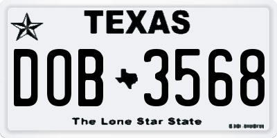TX license plate DOB3568