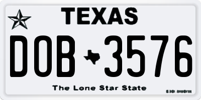 TX license plate DOB3576