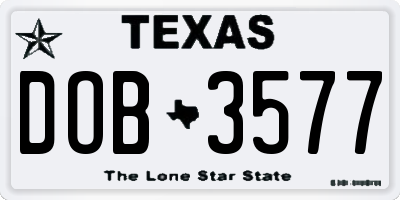 TX license plate DOB3577