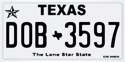 TX license plate DOB3597