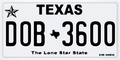 TX license plate DOB3600