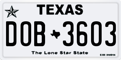TX license plate DOB3603