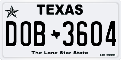 TX license plate DOB3604