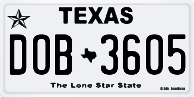 TX license plate DOB3605