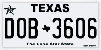 TX license plate DOB3606