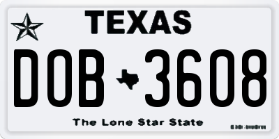 TX license plate DOB3608