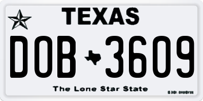 TX license plate DOB3609