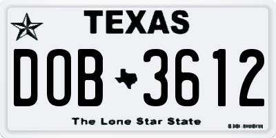 TX license plate DOB3612